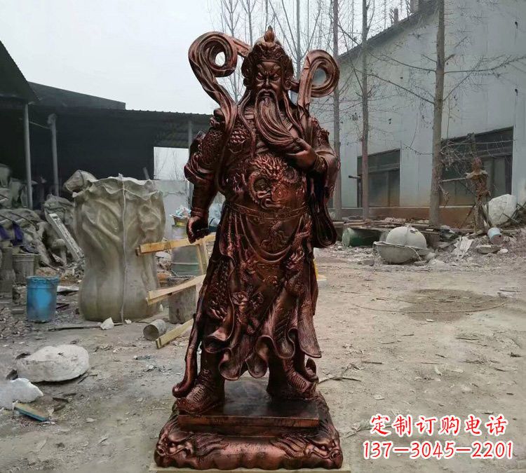 莆田玻璃钢仿铜捋须关公雕塑