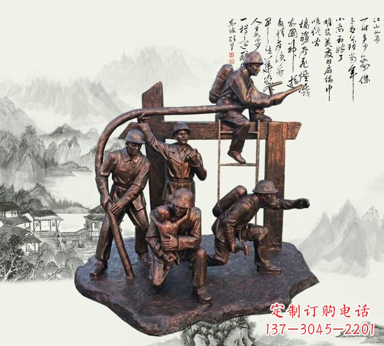 莆田玻璃钢仿铜消防员雕塑传承英雄豪情