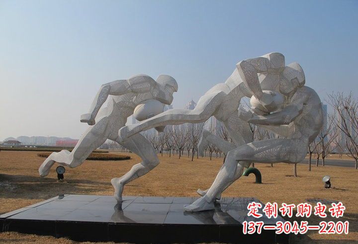 莆田不锈钢橄榄球雕塑传承运动精神