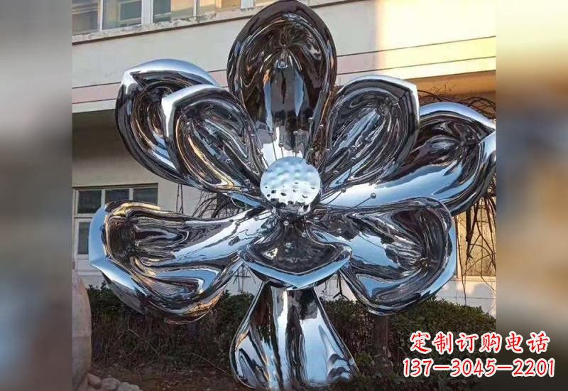 莆田不锈钢广场镜面莲花雕塑精美外形,传承佛教文化