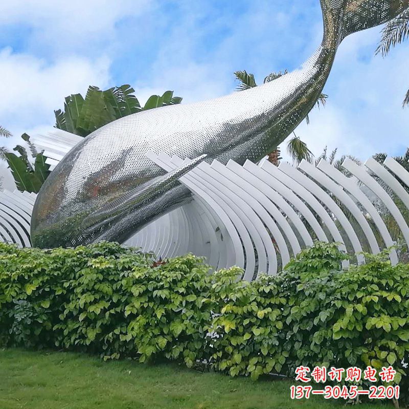 莆田海豚雕塑镜面鲸鱼创意动物景观