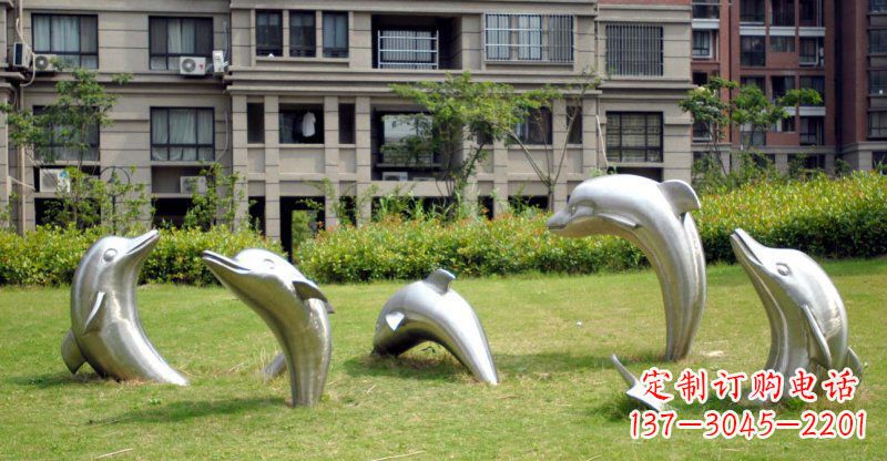 莆田不锈钢海豚小区雕塑 (2)