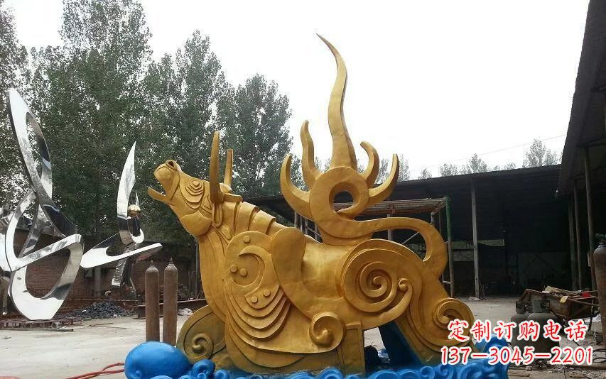莆田不锈钢金牛卧波雕塑