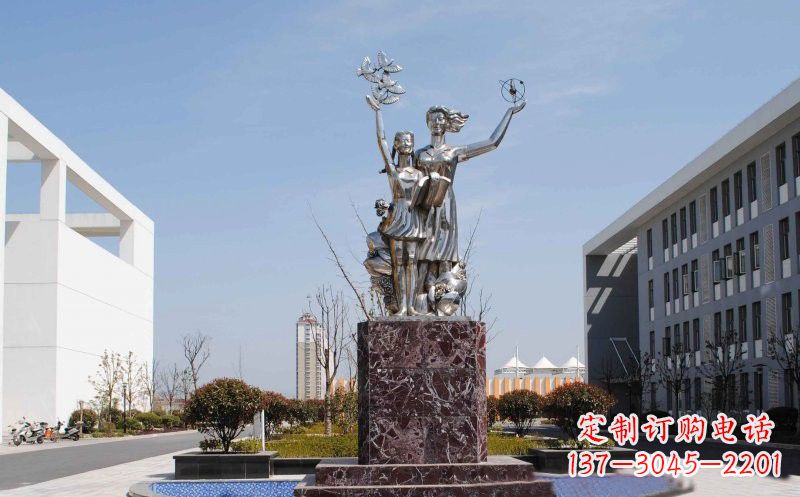 莆田不锈钢老师和学生雕塑