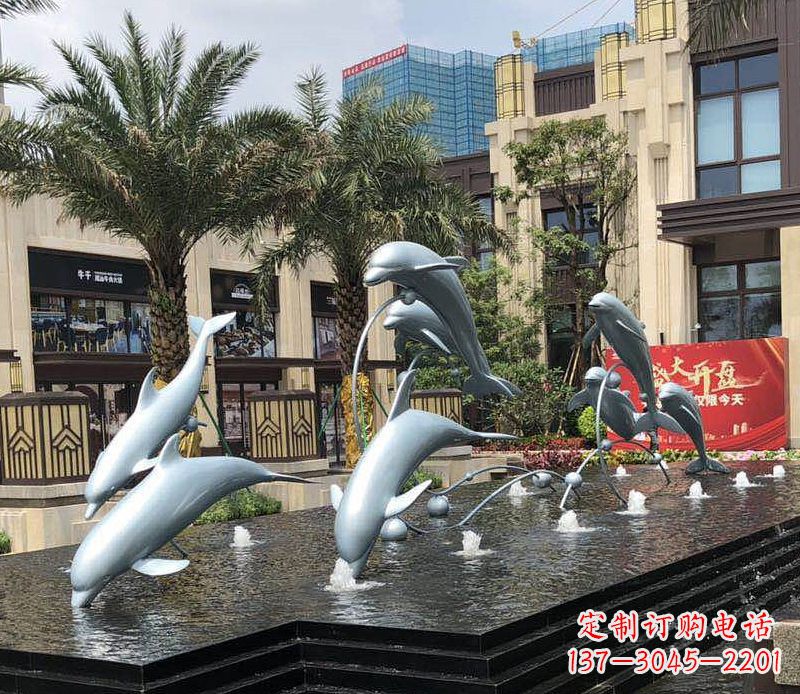 莆田不锈钢海豚跳跃喷泉雕塑美丽的艺术装置