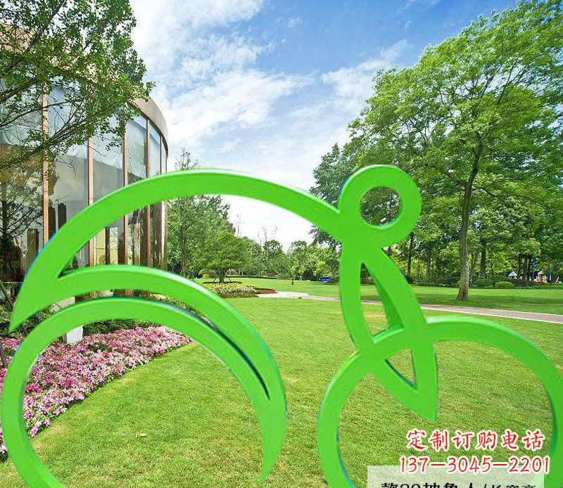 莆田不锈钢荧光绿骑自行车雕塑