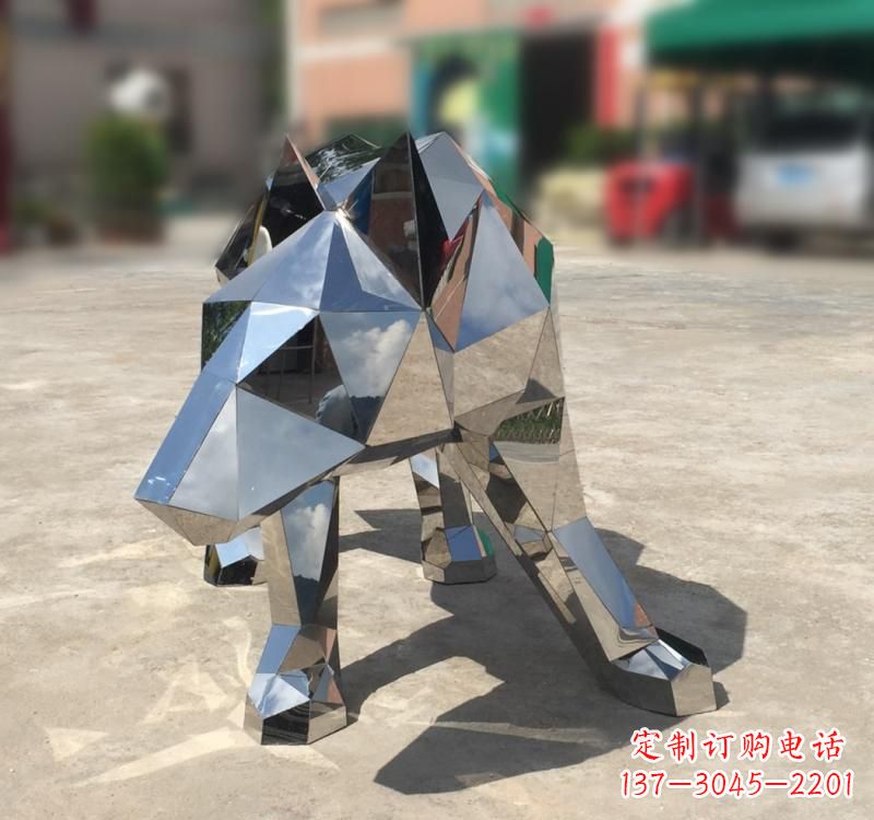 莆田不锈钢园林动物几何狼雕塑