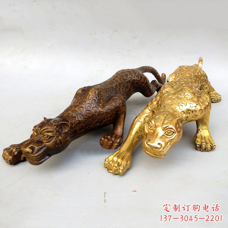 莆田纯铜金钱豹雕塑-动物铜雕摆件