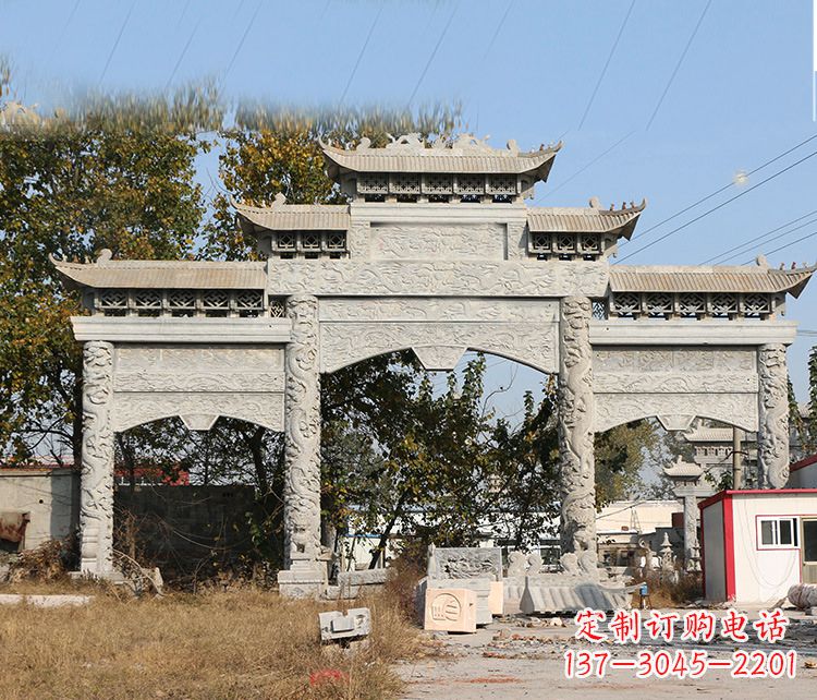 莆田村镇门口石雕山门牌坊