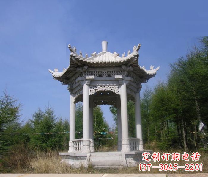 莆田大理石六角石雕凉亭 (3)