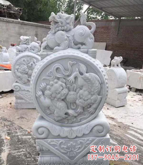 莆田大理石狮子抱鼓石雕塑