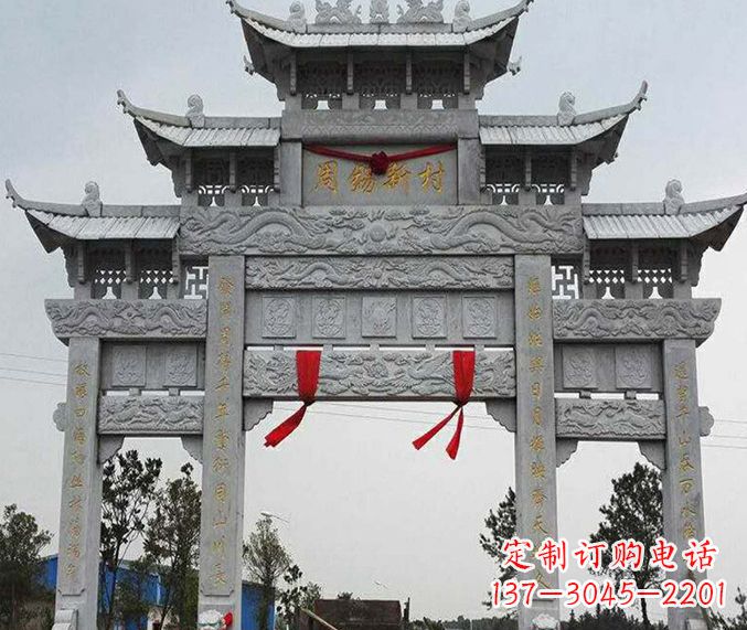 莆田道路三门牌坊石雕 (5)