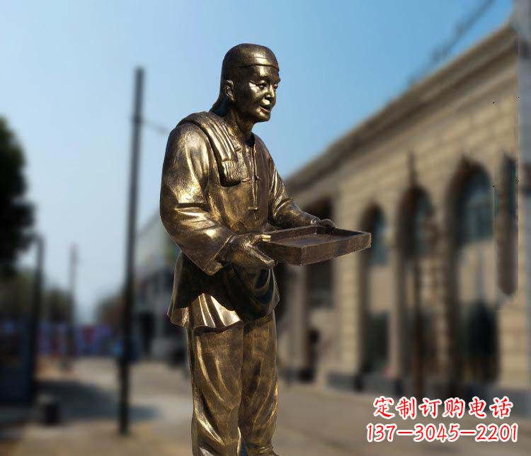 莆田古典神秘的店小二人物铜雕
