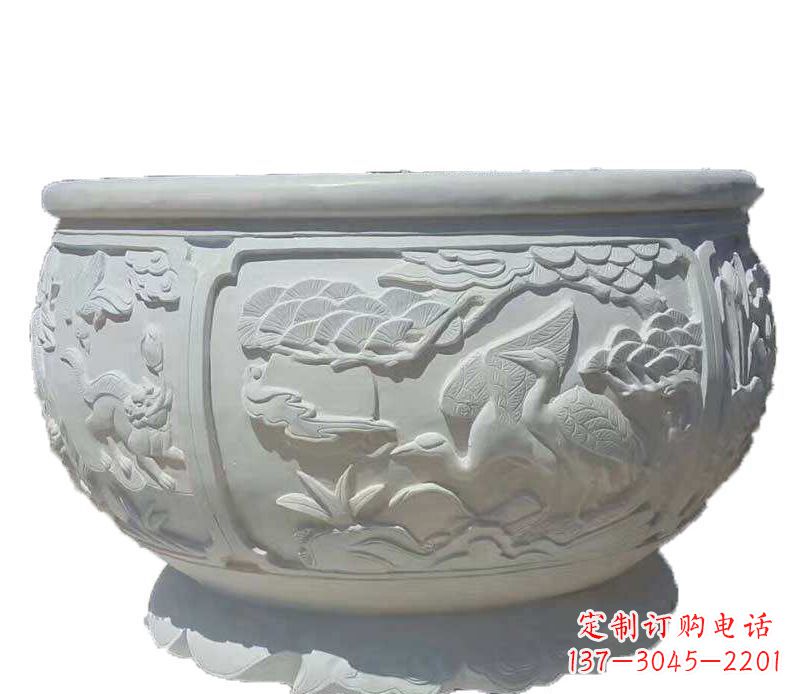 莆田精美仿古鱼缸石雕花盆雕塑