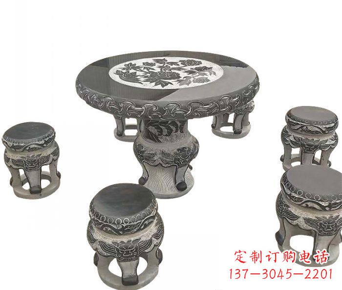 莆田仿古圆形石桌凳雕塑