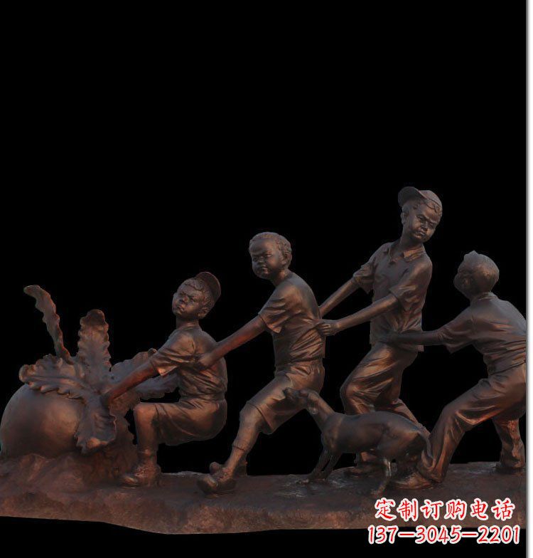 莆田公园拔萝卜人物玻璃钢仿铜雕塑