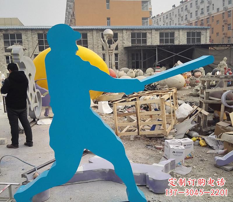 莆田公园不锈钢打棒球雕塑2