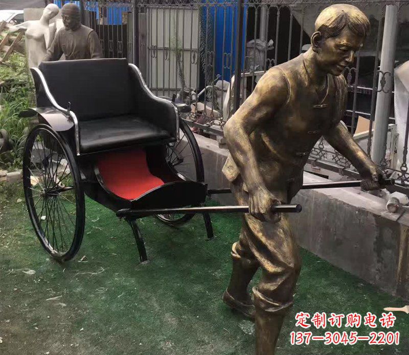 莆田公园景观车夫人物铜雕