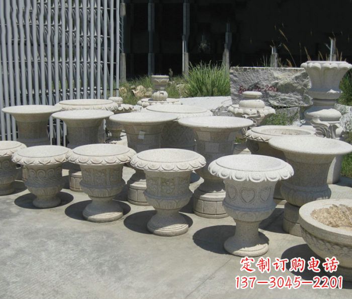 莆田大理石花盆石雕艺术品
