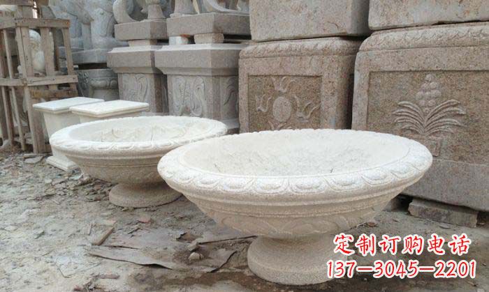 莆田细腻雅致的大理石花盆石雕