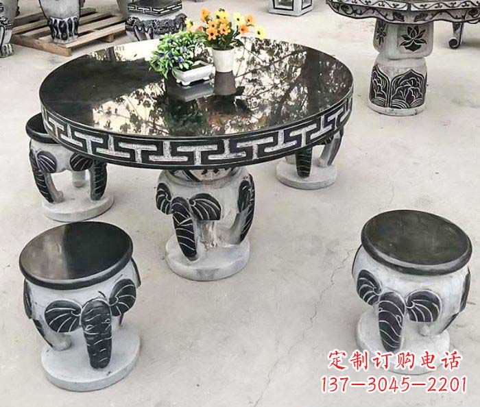 莆田圆形桌凳石雕-为公园景观增添艺术气息