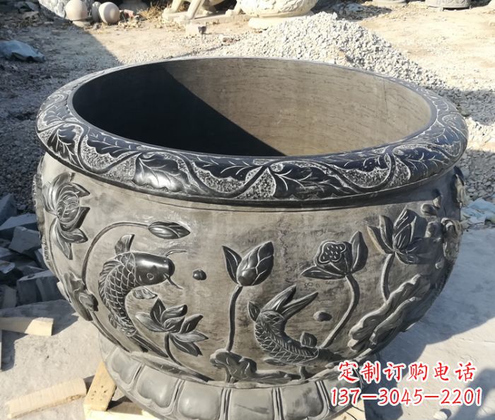 莆田青石仿古雕塑荷花水缸