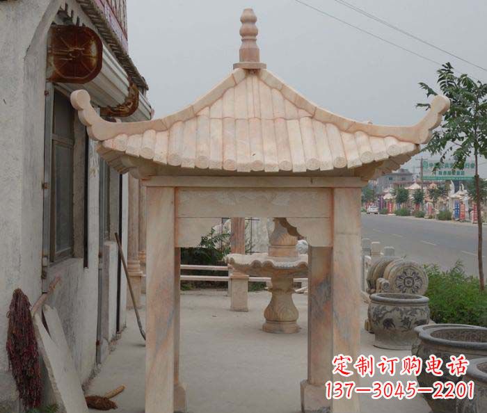 莆田精美红六角石凉亭雕塑