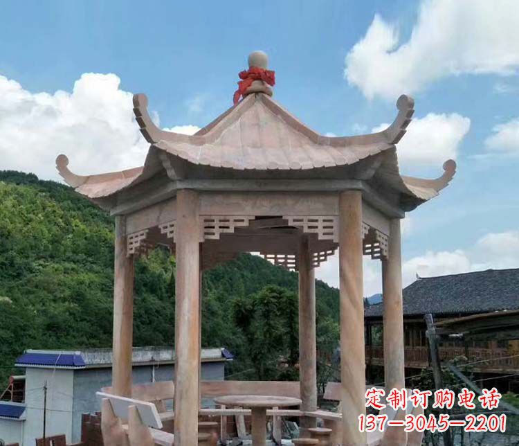 莆田一流的公园晚霞红六角石雕凉亭