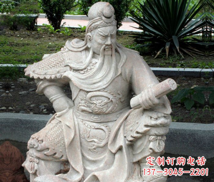 莆田古代人物关公看书石雕