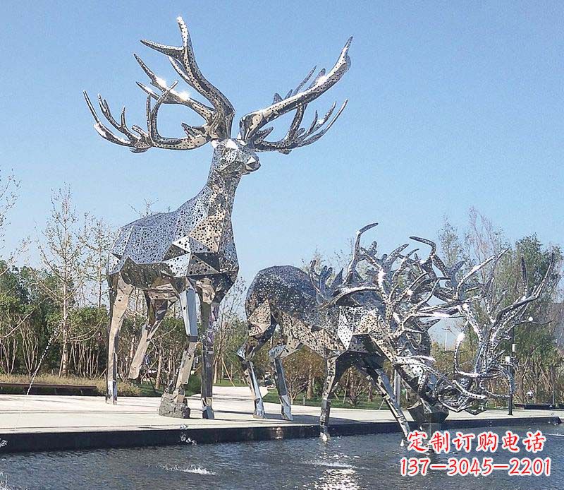莆田优雅而古典的不锈钢梅花鹿摆件雕塑