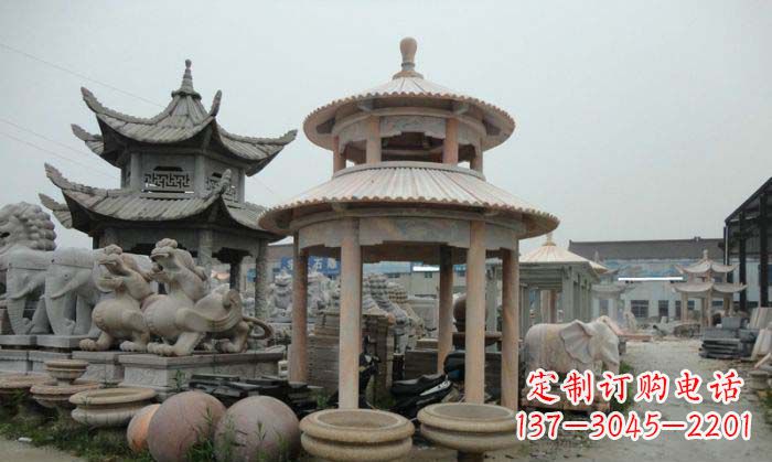 莆田海景石雕凉亭——晚霞红圆顶石雕凉亭