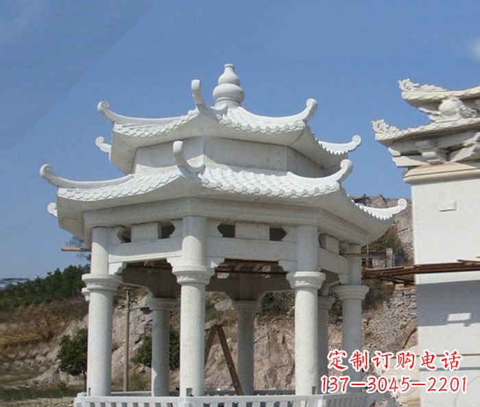 莆田汉白玉双层石雕凉亭