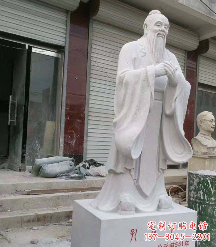 莆田汉白玉先师孔子校园古代名人石雕