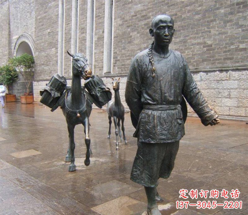 莆田中领雕塑专业定制古代人物小品毛驴铜雕