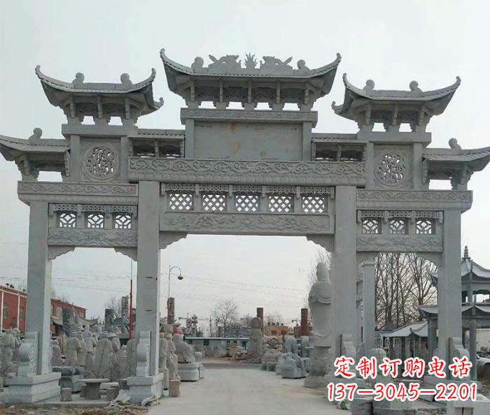 莆田三门牌坊石雕,精美汉风石雕装饰景区