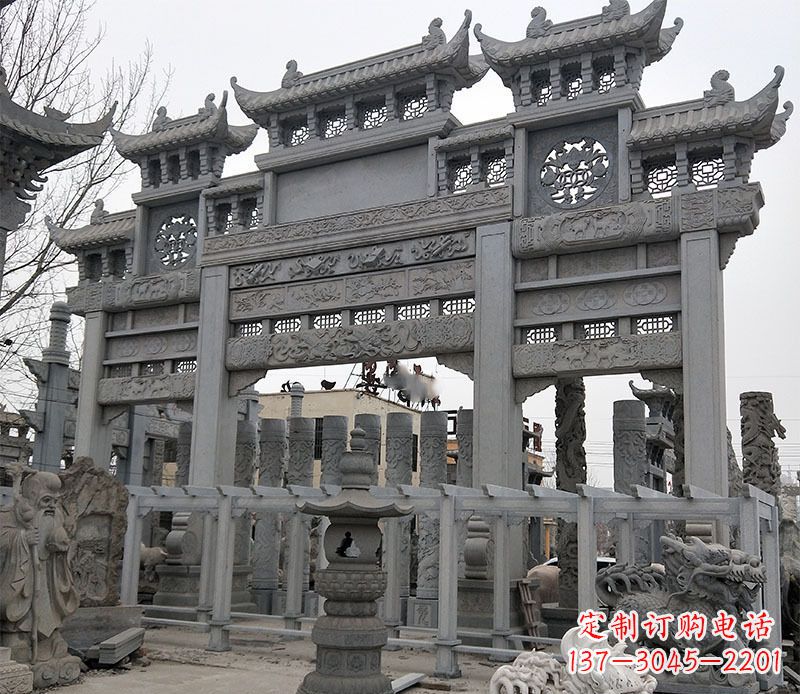 莆田京中领雕塑:牌坊石雕定制