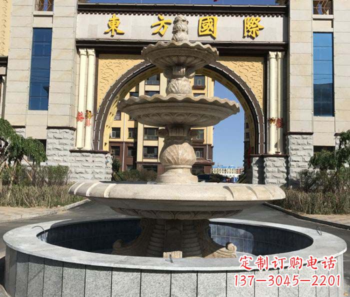 莆田三层欧式喷泉石雕,为小区增添质感