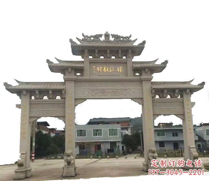 莆田三门牌坊仿古石雕,雕刻精美传承传统