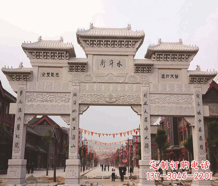 莆田三门牌坊石雕-专业彰显气派