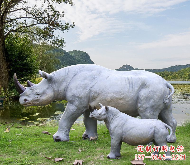 莆田石雕犀牛母子雕塑