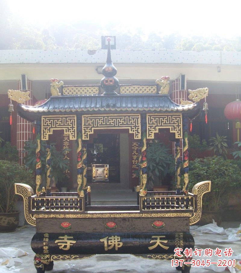 莆田寺庙铸铜四足方形带顶香炉