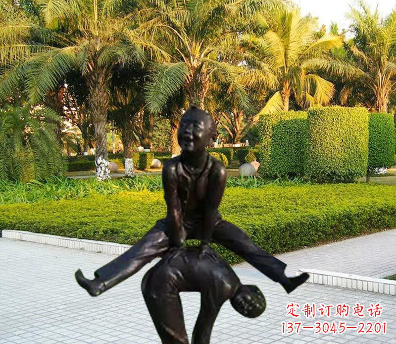 莆田跳山羊的儿童铜雕