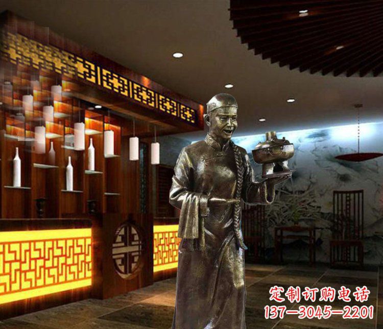 莆田铜雕店小二小品人物雕塑