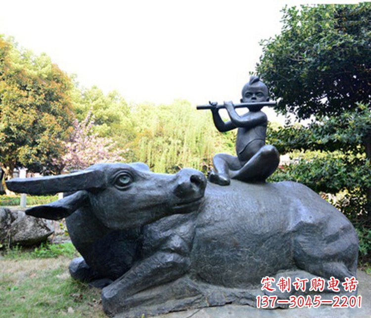 莆田铜雕园林牧童骑牛景观摆件