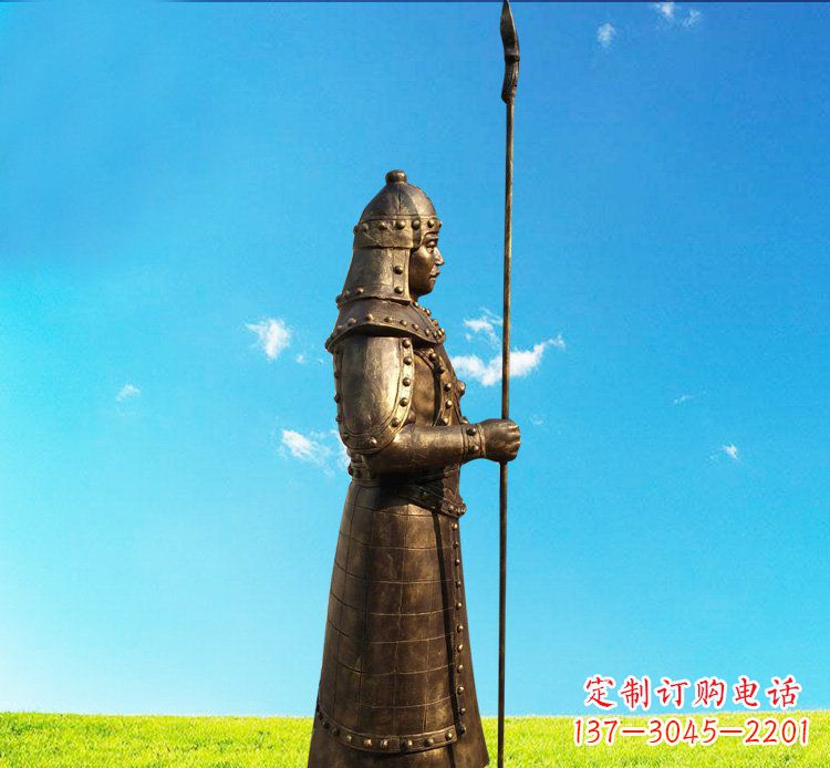 莆田铜雕战士站岗古代人物雕塑