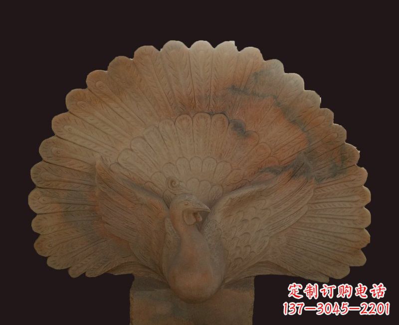 莆田晚霞红开屏孔雀石雕