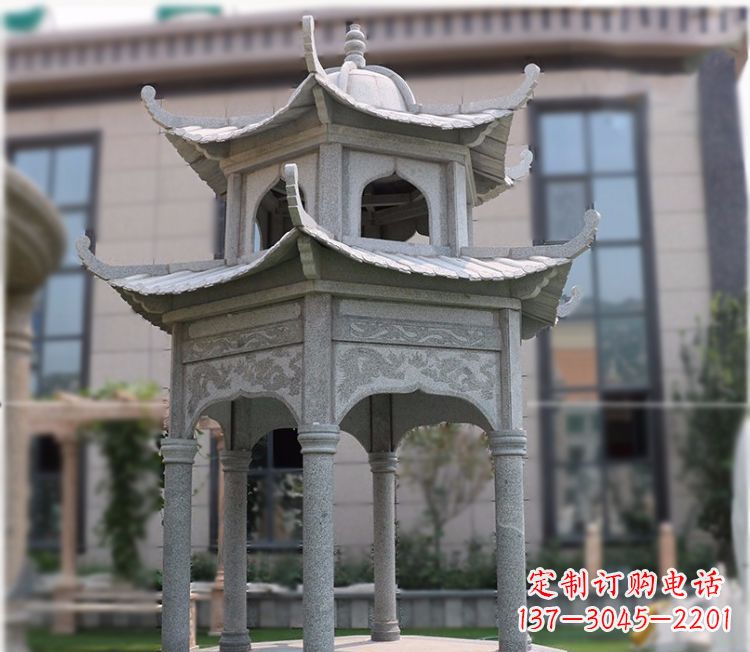 莆田小区大理石六角石雕双层凉亭