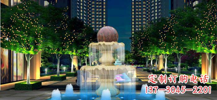 莆田小区石来运转风水球石雕喷泉