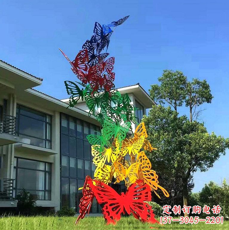 莆田小区园林不锈钢彩色蝴蝶景观雕塑