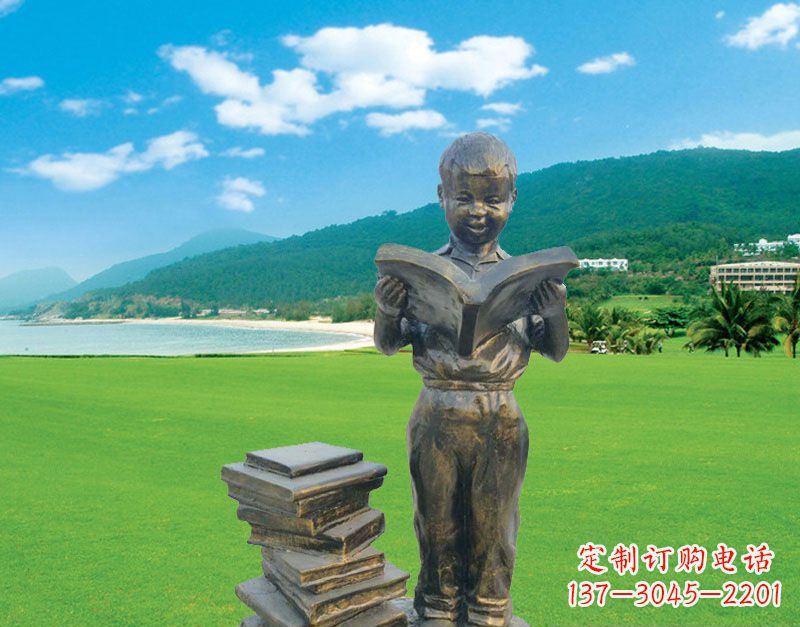 莆田校园看书的小男孩雕塑